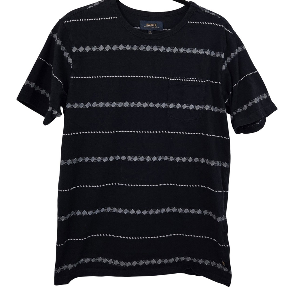 Roark Well Worn Horizon Jacquard Pocket T‎ Shirt Mens M Navy Striped Organic